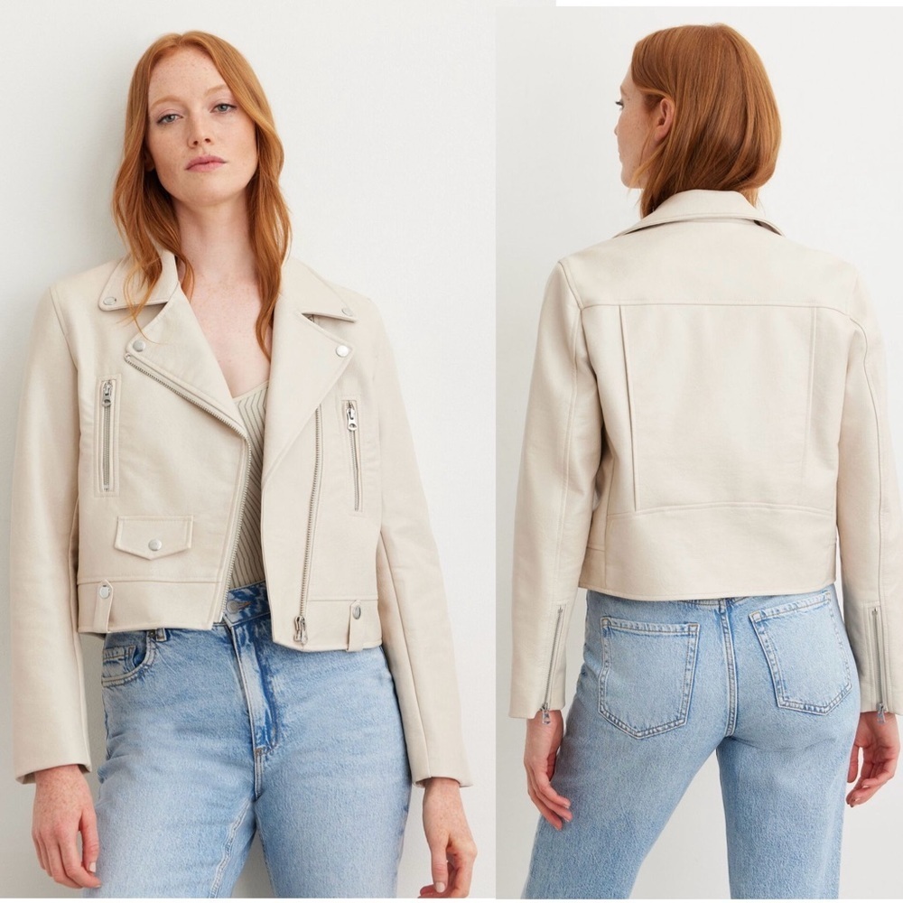 Dynamite Faux Leather Moto Biker Jacket Pleather Vegan “beige pumice stone” Sz M